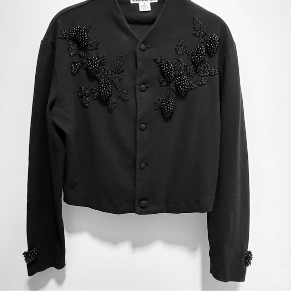 Vivienne Tam Sweaters - Vintage Vivienne Tam Beaded Cardigan, Black, Size 2